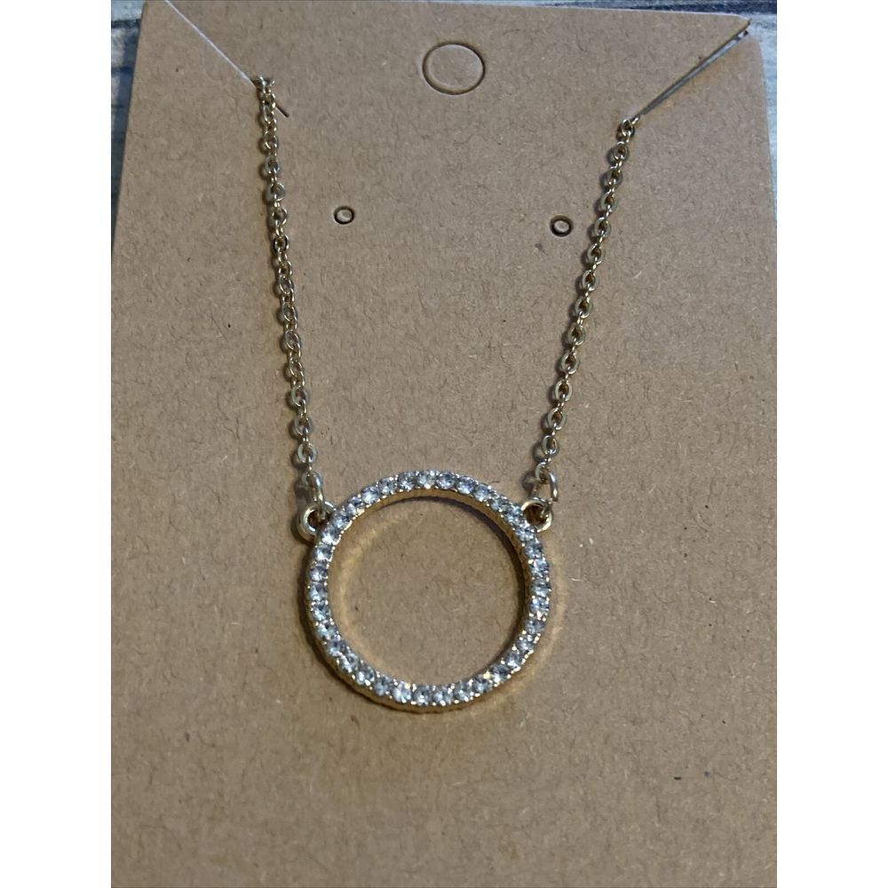 Crystal Circle Necklace Delicate 24" gold Tone‎ Costume Fashion Jewelry NWOT